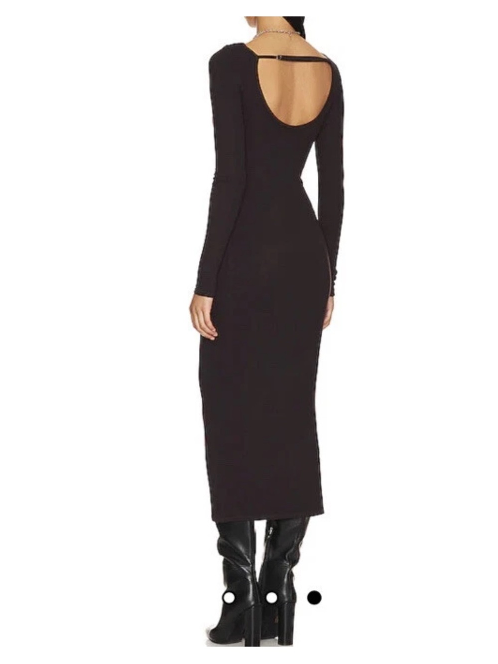 Enza Costa Black Long Sleeve Scoop-Back Midi Dress